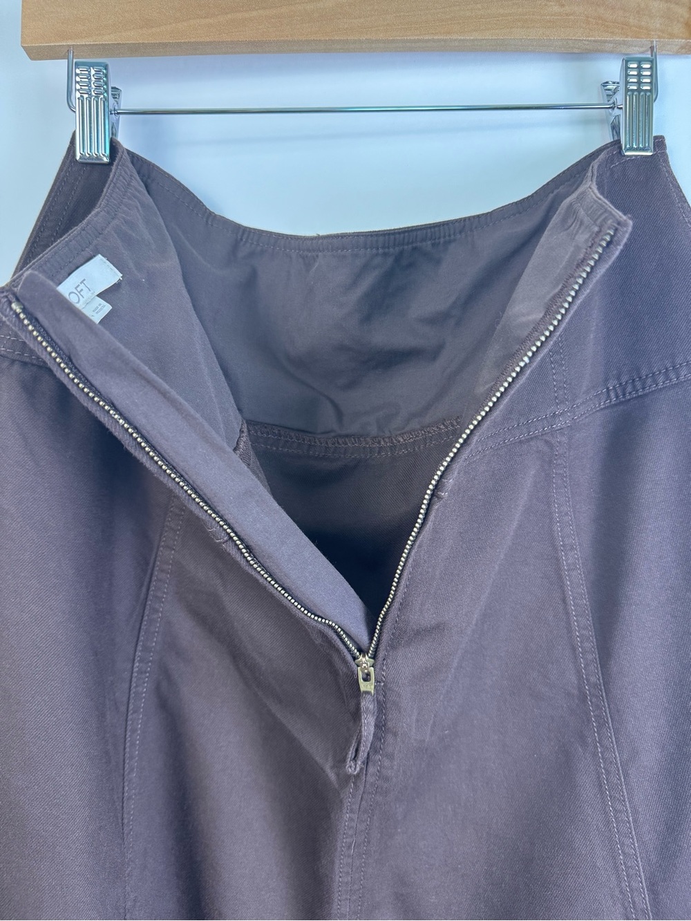 LOFT Brown A-Line Midi Skirt High Waist Cotton Lyocell Size 4 Fall Outfit Casual - Picture 5 of 11